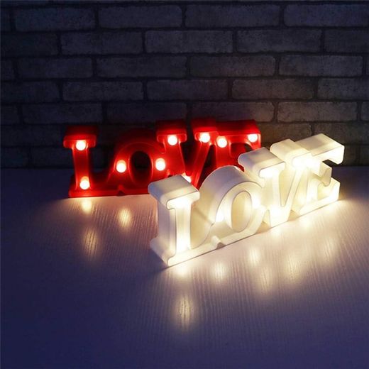 Generic Uonlytech LED Neon Sign LOVE Letter Shaped Modeling Lamp Decorative Night Light Table Lamp for Home Party Living Room - Without Batteries (White) - image 2