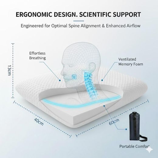 DOMANA Contour Medical Memory Foam Pillow with Cooling Gel for Neck Pain Relief and Spine Support Comes with a Premium Elegant Carry Bag - image 3