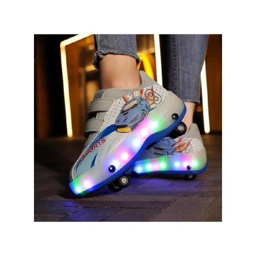 Generic Kids Retractable Roller Skate Shoes with LED Light Up Wheels, Car Graphic, 2-in-1 Double Row Pulley Design, Size 28 - image 3