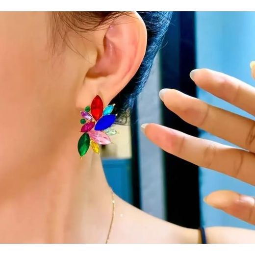 Generic Vibrant Multicolor Crystal Cluster Stud Earrings