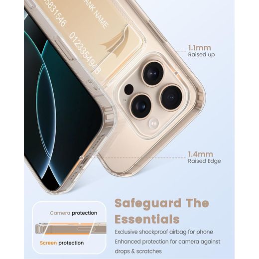 Generic جراب حماية Senordo لهاتف iPhone 16 Pro Max، جراب شفاف لهاتف iPhone 16 Pro Max مع حامل بطاقات، جراب نحيف مقاوم للصدمات متوافق مع iPhone 16 Pro Max - شفاف - image 3