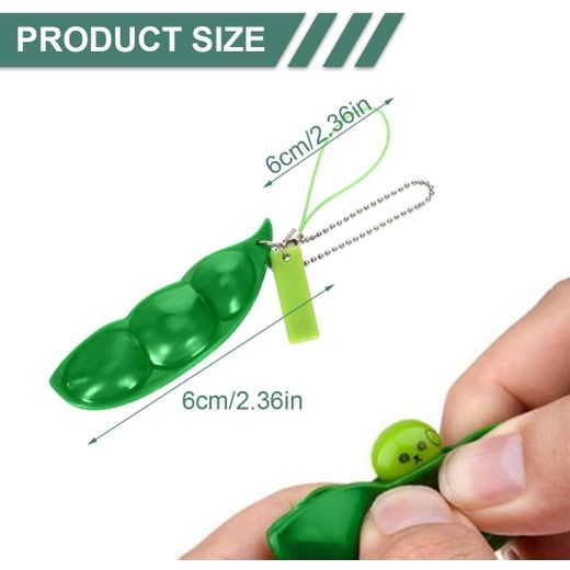 General 3 Pcs Fidget Toy Set, Squeeze-a-Bean Soybean Stress Relieving Playful Charms Edamame Pea Keychain for Mobile Phones and Keys - Green - image 2