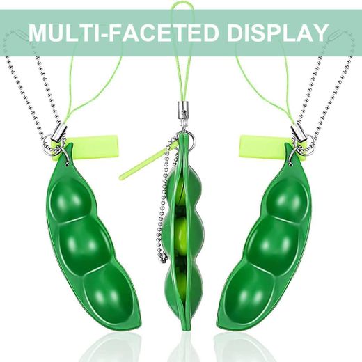 General 3 Pcs Fidget Toy Set, Squeeze-a-Bean Soybean Stress Relieving Playful Charms Edamame Pea Keychain for Mobile Phones and Keys - Green - image 3
