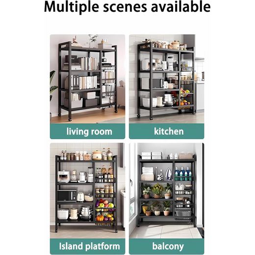 Generic WAMIT Storage Rack with Sunken Mesh Basket, Large Capacity Shelving Unit, Freestanding Metal Rack, Easily Assemble Storage Rack for Garage Kitchen, Basement, Pantry (4-Tier Black) - image 4