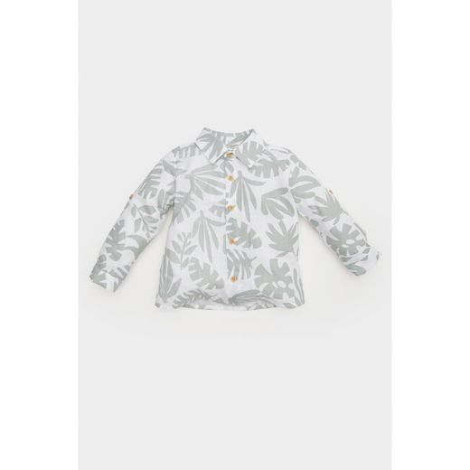 Defacto 100% Cotton Regular Fit Patterned Flamed Poplin Long Sleeve Shirt Collar Ekru Shirt Baby Boy