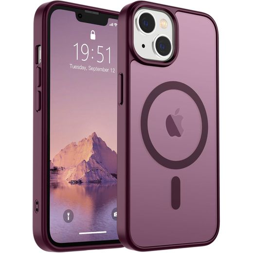  Magnetic for iPhone 15 Plus Case & iPhone 14 Plus Case(Compatible with MagSafe)(Military Grade Drop Protection) Slim Translucent Shockproof Phone Case,Wine Red