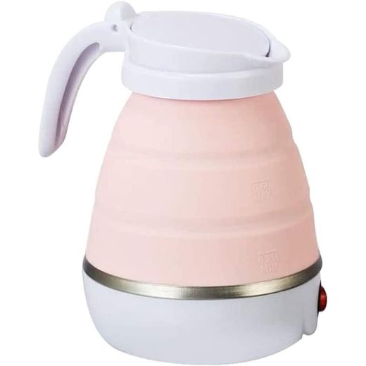 Generic Portable Mini Electric Kettle Foldable Travel Kettle, Silicone Water Heater Kettle for Heating and Camping, Easy Storage with Detachable Power Cord (Pink)