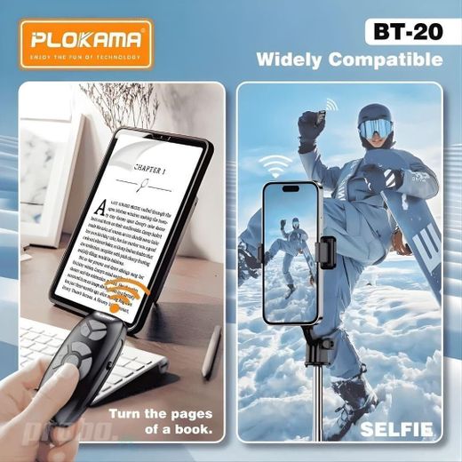 PLOKAMA جهاز تحكم عن بعد بلوتوث بلوكاما BT-20 للهواتف الذكية بمدى 10 أمتار - جهاز لاسلكي محمول مزود بميزات التقاط الصور (زر الغالق)، والتحكم في الفيديو، والتحكم في الوسائط. - image 4