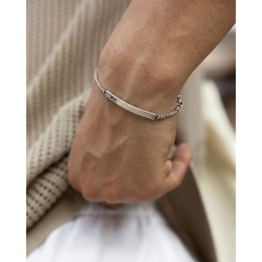 Generic Sterling Silver ID Bracelet with Box Chain and Black Zircon - image 2