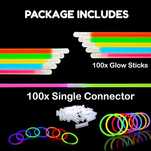 Generic 100 Glow Sticks Bulk Party Supplies - Glow in The Dark Fun Party Pack with 8" Glowsticks and all Connectors for Bracelets and Necklaces for Kids and Adults - image 2