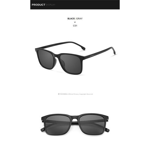 VEITHDIA Men's Polarized Square Sunglasses – Black Frame with Grey Lenses - image 3