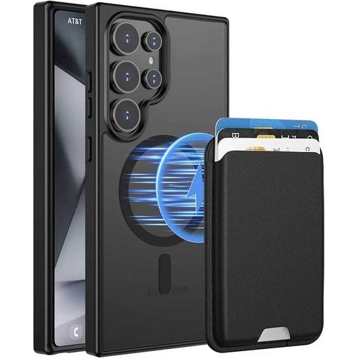 Magnetic for Samsung Galaxy S24 Ultra Case Compatible with MagSafe with Detachable Wallet & Card Holder for 3 Cards RFID Blocking Military Grade Protective Slim Phone Cover, Black