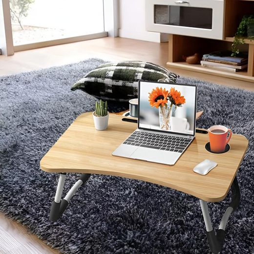 Generic Versatile Laptop Table - Foldable Wooden & Metal Frame, 60x40cm, Suitable for Reading, Dining, and Tablet Support, Beige Style - image 4