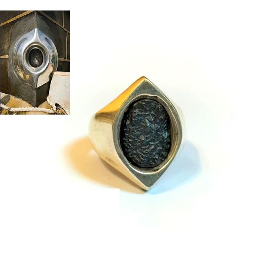 Sherif Gemstones Silver Ring with Black Stone of Kaaba & Meteor Stone