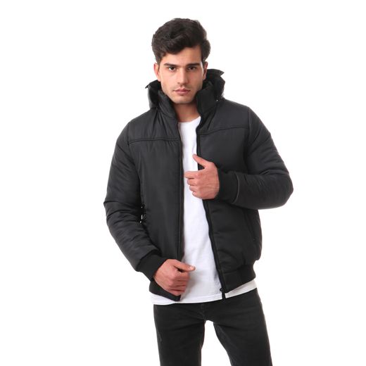 Generic Ajustable Hooded Neck Waterproof Jacket - Black