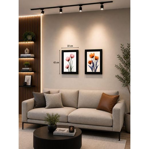 Generic Set of 2 Modern Decorative Frames, Black Acrylic Frame with Glass, with Unique Flower Pictures, Size 43x33cm - image 2