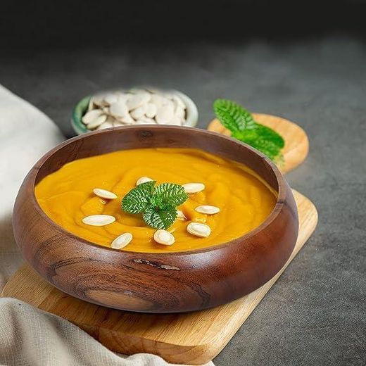 Generic  Handmade Wood Bowl 100% Natural Color Olive Oil Treated Hot Cold All Use Different Sizes (25cm)