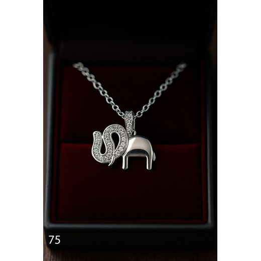 3Diamonds Platinum-Plated Elephant Pendant Necklace with Crystals