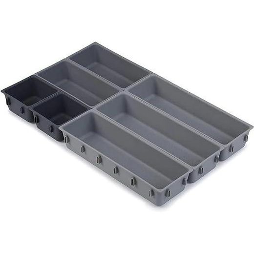 Generic Set of 7 Drawer Organizer Retractable Cutlery Tray Kitchen Storage Box For Fork Knife Spoon Desk Tools Stationery Organizer Flexible Design Fits Any Drawer Size Grey Plastic Custom Fit Tray - image 3