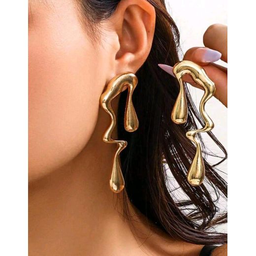 SHEIN 1pair European Style Metal Asymmetrical Water Drop Geometric Earrings, Simple Design For Daily Wear