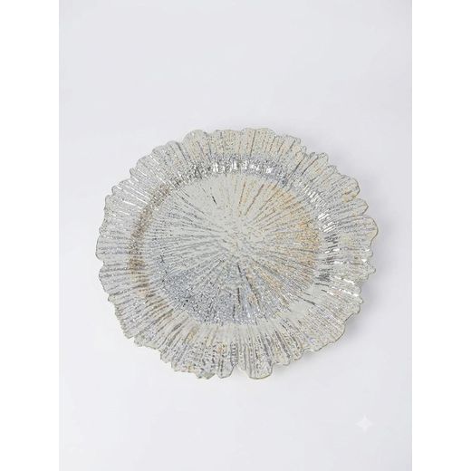 Generic Elegant Silver Acrylic Textured Decorative Charger Plate - Serving Tray with Scalloped Edges
