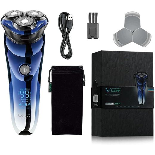 VGR V-305 Premium Cordless Rechargeable IPX7 Fully Waterproof 3 Head Electric Shaver Wet & Dry Rotary Shavers for Men with Pop-up Trimmer Super-Fast Charge 100 minutes Runtime with LED Digital Display