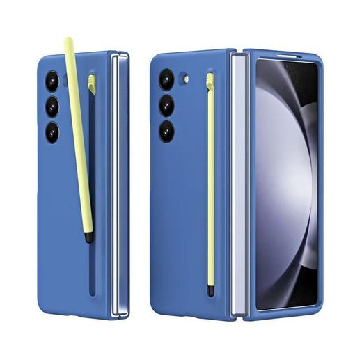 Generic  Silicone Phone Case Luxury Business Cover Compatible with Samsung Galaxy Z Fold 6, Soft Touch Flexible Case with Pop Up Compact Pen No Glass Film, Flip Phone Case (Blue)