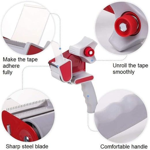 Generic Packaging Tape Dispenser Gun Handheld Tape Gun for 2-Inch-Wide Clear Packaging Tape Tape Cutter,Red - image 4