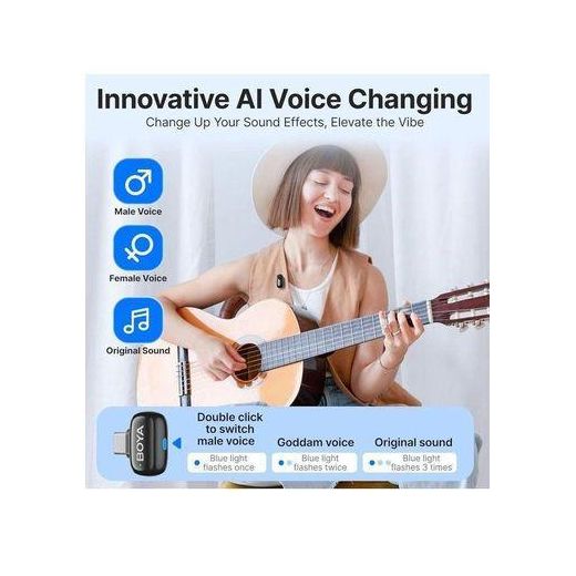 Boya Boya. Mini 12 Wireless Microphone for iPhone/Android/PC/Tablets with USB-C/Lightning Port, MFi Certified, with Noise Reduction, AI Voice Changer - image 2