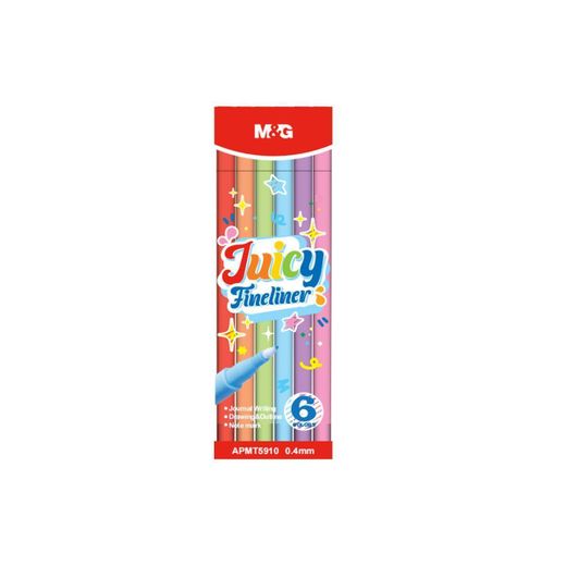 M&G Chenguang Juicy Fineliner Pens Set – 6 Assorted Colors, 0.4mm Fine Tip Pens for Writing, Drawing, Outlining & Note Marking – No: APMT5910