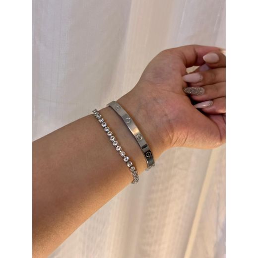 Generic Maya Accessories Fashion Set of (Love Bracelet + Tennis Bracelet) Stainless Steel Gold Plated High Quality 2PC (Silver) - image 2