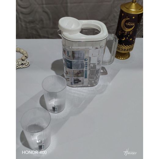 No Modern Acrylic Pitcher Set with 2 Matching Cups for Water & Juice - Stylish Design - image 3