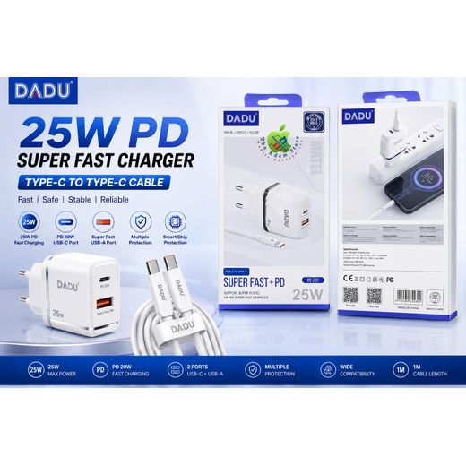 Dadu DC-231 Premium 25W Superfast Charger with Type-C to Type-C Cable, Support SuperVooc & QC - image 3