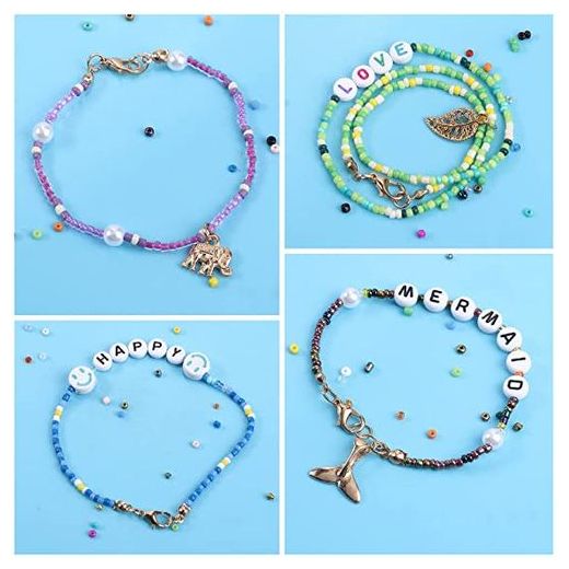 Generic colored Glass Beads Set with Lobster Clasps, Open Rings, Beaded Cord and Organizer Box - image 2