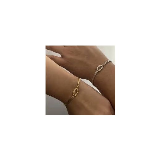 Generic Couples Friendship Bracelet, 18k Gold Love Knot Bracelet with Snake Chain, Infinity Gold Knot Bracelet (silver for men+ gold for women)