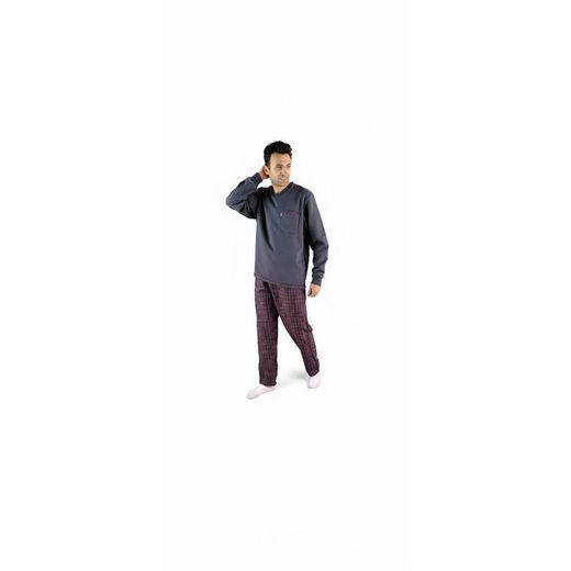 Jet  Men Winter Pajama Set Long Sleeve & Carreau Bottom-Dark Grey