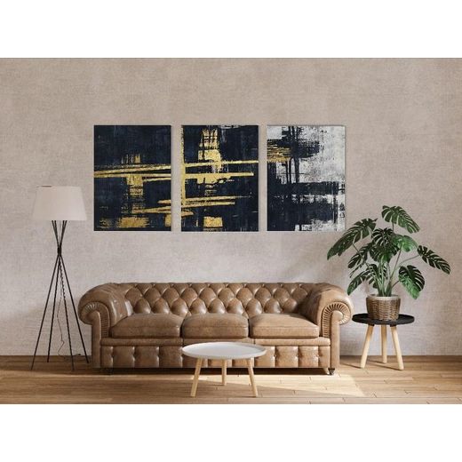 Home Gallery set of Canvas Wall Art, Abstract Framed Portrait of A set of three abstract background of minimalism. With a geometric pattern of art 60 W * 40 H * 2 D - image 3