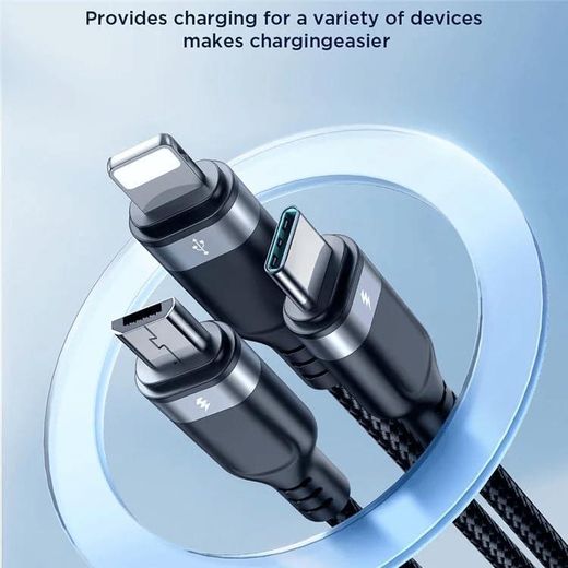 JOYROOM JR S-A18 3.5A 3-in-1 USB-A to Lightning, Type-C & Micro Fast Charging Cable (1.2M, Black) - Durable Multi Charger Cord - image 2