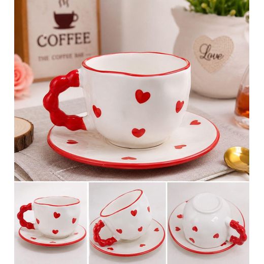 Generic Cute Coffee Mug Hand Painted Creative Hand Painted Small Hearts Coffee Mug (Pink Heart) - image 4