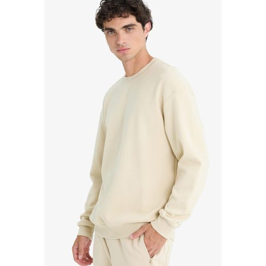 Defacto Boxy Fit Crew Neck Basic Plain Piqu? Sweatshirt