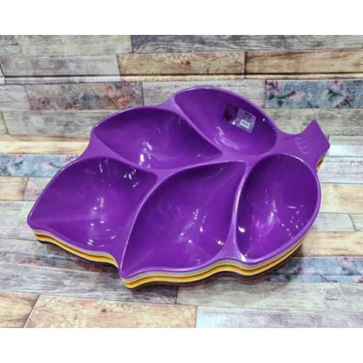 Generic Plate Tray 5 Divided Sauce - Snack & Fruit Dish Bowl With Handle Leaf - image 2