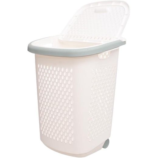 AKSA Lundry Basket with Lid and Wheels - White Mint - image 3