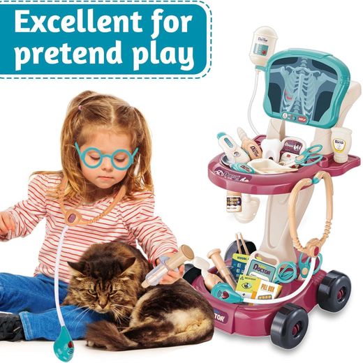 Generic 29-Piece Kids Doctor Medical Cart Playset – Interactive Stethoscope with Sound & Light – X-Ray Diagnostic Panel – 2-Tier Rolling Storage Cart – Non-Toxic ABS Build – Pretend Role-Play Educational Toy for Toddlers & Kids (Shape & Color May Vary) - image 2