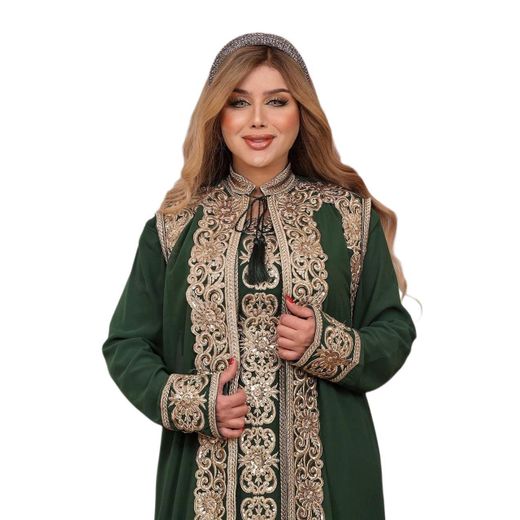 Generic عباءة نسائية فاخرة بلون أخضر بتطريز ذهبي متقن مناسبة للمناسبات الرسمية واليومية - تصميم أنيق يناسب جميع الأحجام - image 2