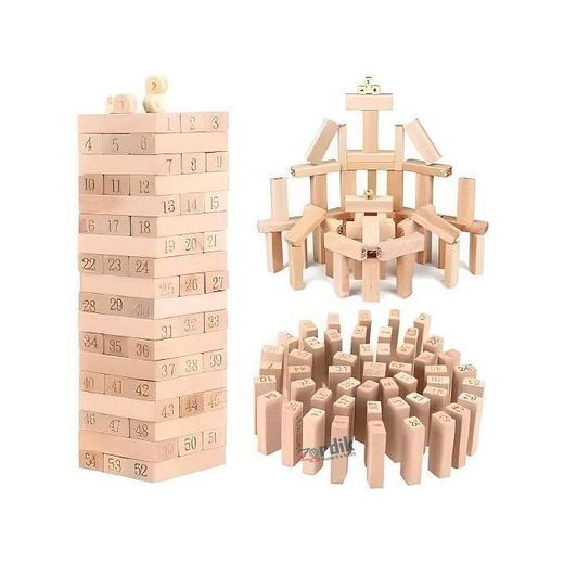 Generic 54pcs Wooden Blocks With 4 Pcs, Hardwood Blocks, Stacking Tower Game For 4+ Year Kids 1 Or More Players - image 4