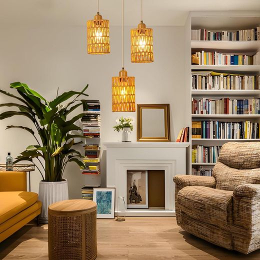 Generic Pendant Light Dining Table Pendant Light Rattan 3 Flames Boho Lamp Rattan Hanging Ceiling Lamp Dining Table Lamp for Dining Room Kitchen Bedroom Living Room Hallway E27 - image 3