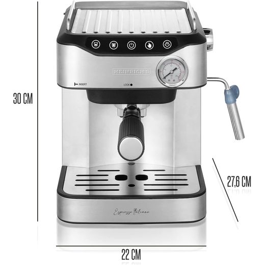 Heinrichs Heinrich´s Espresso Machine, Barista Filter Holder Machine with 850 W, 20 Bar Pressure, Coffee Machine with Milk Frother, Double Spout, Removable Drip Grid, 1.6 L Water Tank, Warming Plate (Touch) HES 8688 Silver - image 2