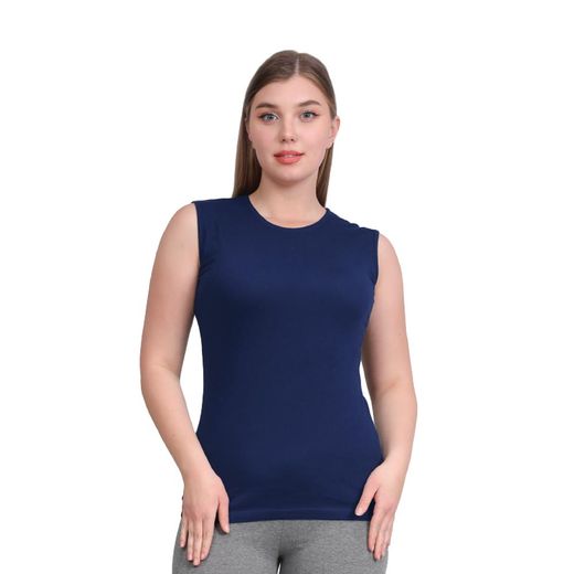 Jeweled Crown Women’s Cotton Body Cut Round Neck Top – NAVY
