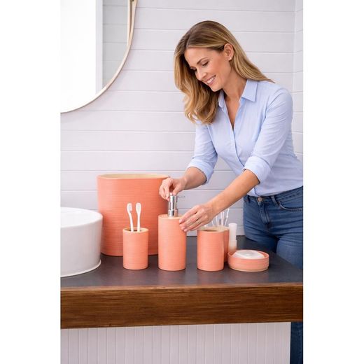 Generic Oval Bathroom Set with Wooden Lids 6 Pieces - Orange - 110-474 - image 4