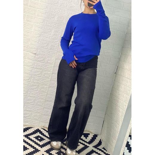 V A L Y A Women's T-shirt Made Of Ribbed Cotton - Blue - image 3
